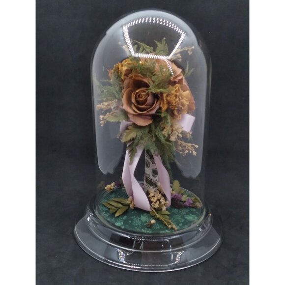 Natural Freeze Dried Rose Floral Arrangement In Glass Cloche 9" - Picture 2 of 12